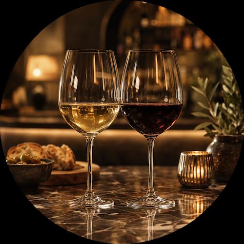 Calici di vino bianco e rosso