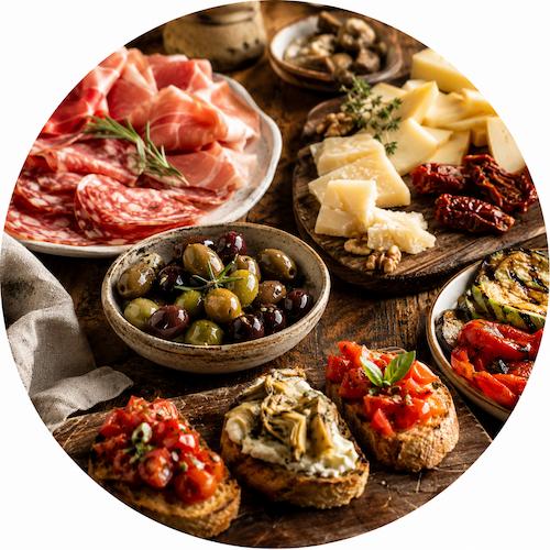 Antipasti italiani con bruschette e tagliere