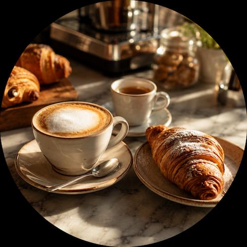 Colazione italiana con cappuccino e cornetto