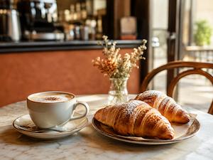Colazione con cappuccino e cornetti